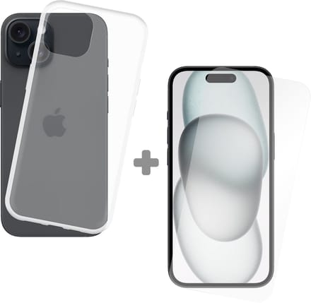 Just in Case soft TPU Hoesje + Tempered Glas Screenprotector geschikt voor iPhone 15 - Transparant