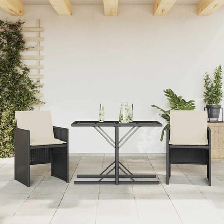 vidaXL - 3-delige - Bistroset - met - kussens - poly - rattan - zwart