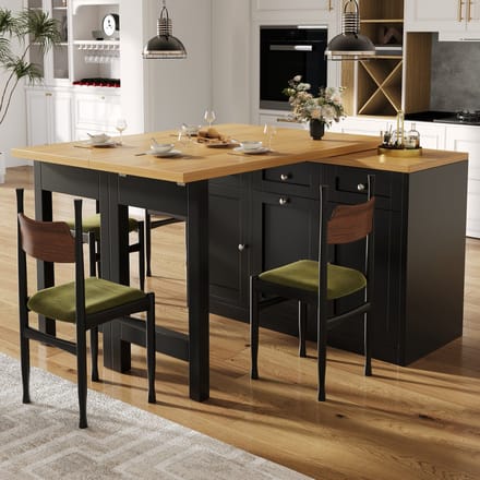 PHOEBE CAT Uitschuifbare Eettafel - Bartafel - Keukenkast - Met opbergruimte - 3 lades - Houtlook - Zwart + Naturel