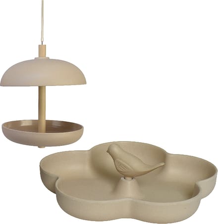 Vogel voedersilo met vogelbad - bamboe hout - beige