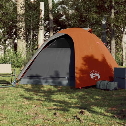 vidaXL - Koepeltent - 4-persoons - waterdicht - grijs - en - oranje