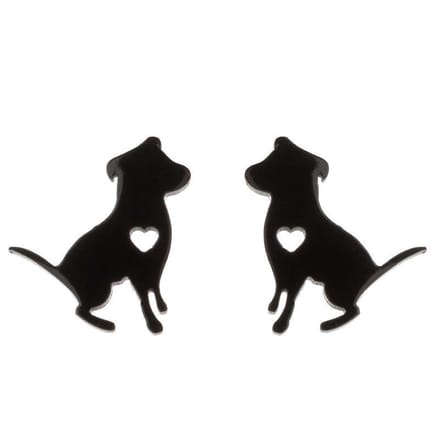 Gading® dames RVS oorknoppen met hondje-zwart-9mm-13mm