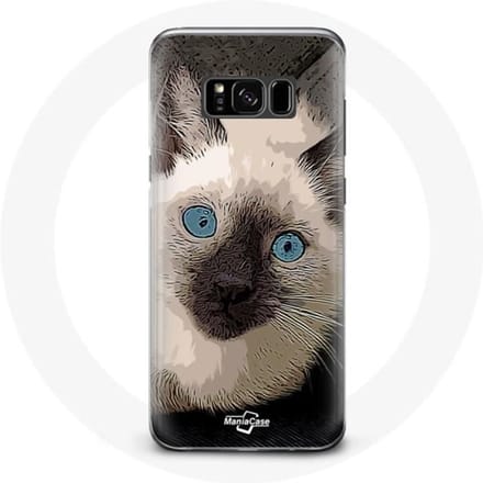 Coque pour Samsung Galaxy S8 Chat Siamois Noir et blanc aux Yeux Bleus