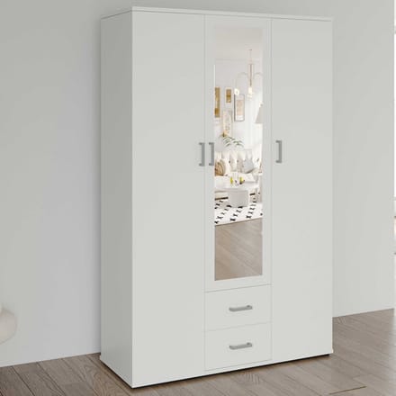 Kledingkast 'Marc' 3 deuren met spiegel Wit - 120cm breed