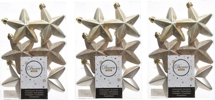 Decoris kersthanger sterren - 18x st - champagne - 7 cm - kunststof - kerstornamenten - kerstversiering