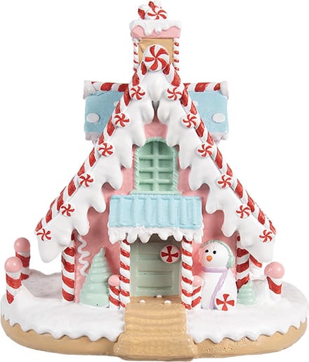 Clayre & Eef Gingerbread house 16x13x15 cm Roze Kunststof