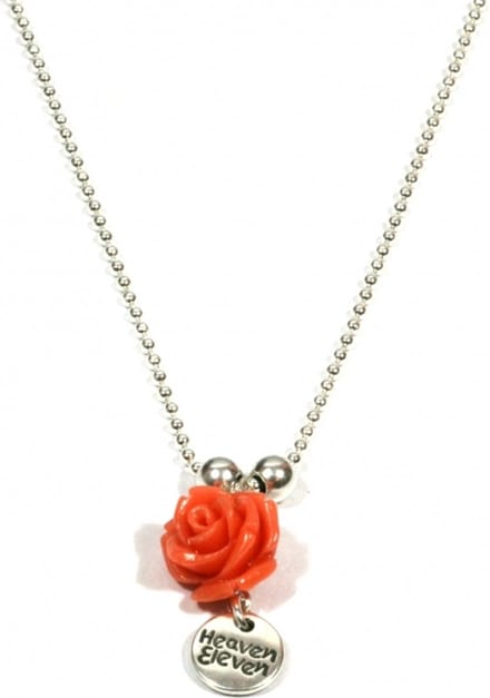Heaven Eleven ketting rvs ballchain met een peach koraal roosje