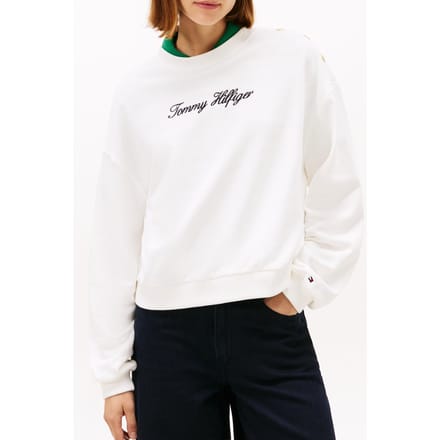 Tommy Hilfiger Gold Button Script Terry Pullover Sweatshirt Ecru Taglia: XS | Maglie a manica lunga Outlet | Donna | Marrone