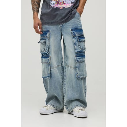 Gewassen Baggy Cargo Jeans Met Meerdere Zakken | Stonewash | Size 36R