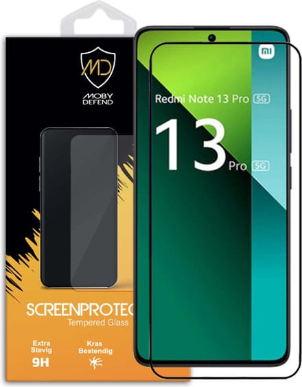 MobyDefend Screenprotector - Geschikt voor Xiaomi Redmi Note 13 Pro 5G - Screensaver Met Zwarte Randen - Gehard Glas