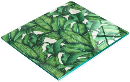 Glazen keukensnijplank met bananenbladmotief, 60x52 cm