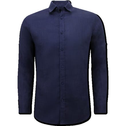 Linnen Overhemd Heren - Regular Fit - Blanco - Donker Blauw