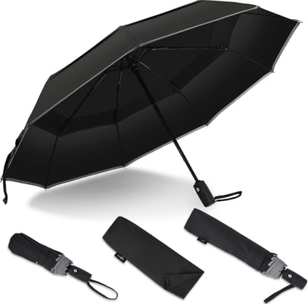 Stormparaplu Opvouwbaar - Stormbestendig & Uitklapbaar - Reflecterend met Dubbele Luifel - Zwart - Sunflake