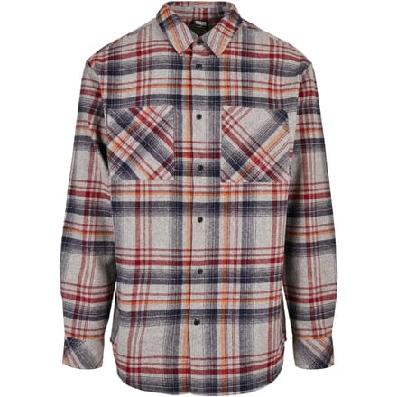 Urban Classics Overhemd -S- Heavy Curved Oversized Checked Grijs/Rood