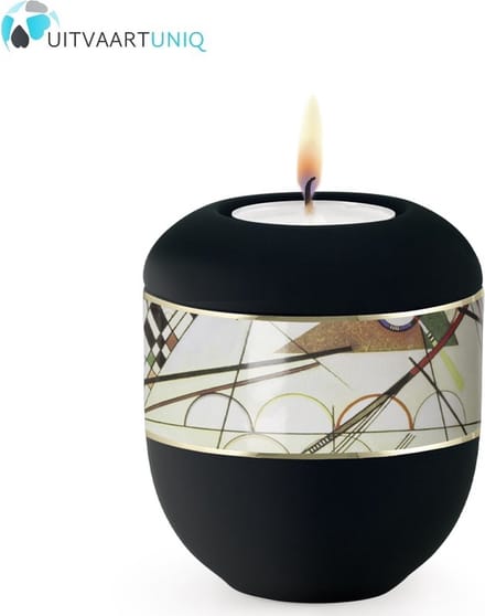 Mini urn modern lijnenspel zwart - met lichtje