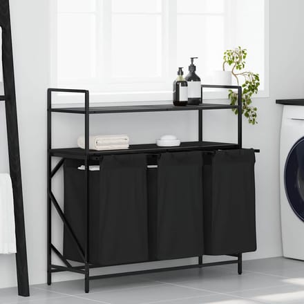 vidaXL - Wasmand - 3 - vakken - met - planken - zwart - eikenkleurig