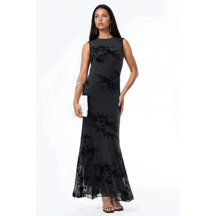 Bloemrijke Flocked Print Tulle Maxi Jurk