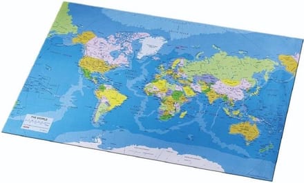 Bureau onderlegger/placemat van pvc 41 x 52 cm - Bureau beschermer - Design wereldkaart