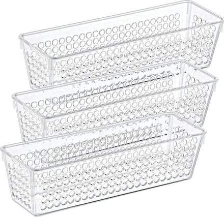 Storage Solutions Organizer/opbergmandje - 3x - kunststof - transparant - 0.8L - 23 x 7.5 x 6 cm
