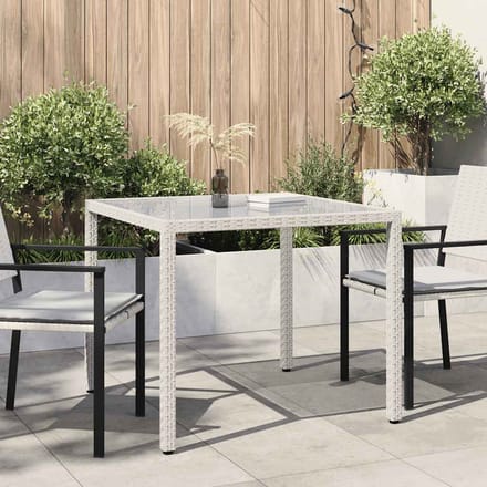 vidaXL - Tuintafel - 90x90x75 - cm - gehard - glas - en - poly - rattan - wit