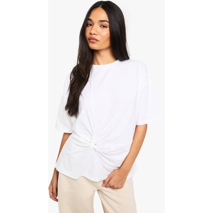boohoo Dames Gathered Front Twist T-Shirt | White | Maat: 6