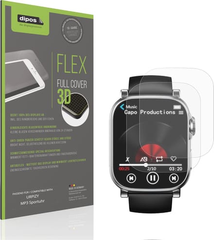 dipos FLEX – 2x Matte Screenprotector geschikt voor URPIZY MP3 Sportuhr | Volledige Schermbescherming | Case-Friendly