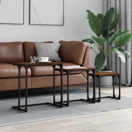 vidaXL - 3-delige - Tafeltjesset - bewerkt - hout - bruin - eikenkleur