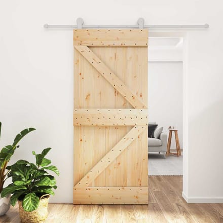 vidaXL - Schuifdeur - 90 - x - 210 - cm - Massief - grenenhout - Natuurlijk - en - Wit