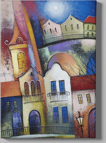 Canvas Schilderij - Abstracte Huizen - Wall Art - 90x60x2 cm
