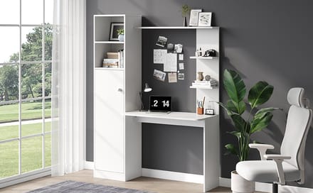 Modern Bureau - Bureau Met Kast En Opbergplanken - Wit - 123,5 cm