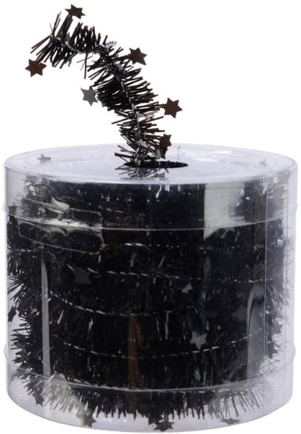 Decoris kerstslinger - 3x - met sterren - zwart - lametta - 700 cm - Kerstversiering slingers
