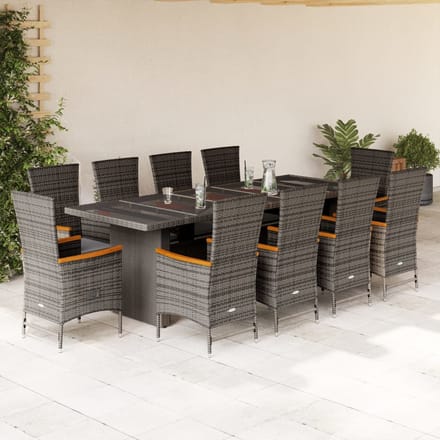 vidaXL - 11-delige - Tuinset - met - kussens - poly - rattan - grijs