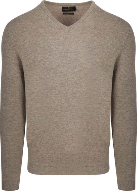 Steppin' Out Pullover V-hals Merinowol Lichtbruin - Maat S - Heren - Pullovers