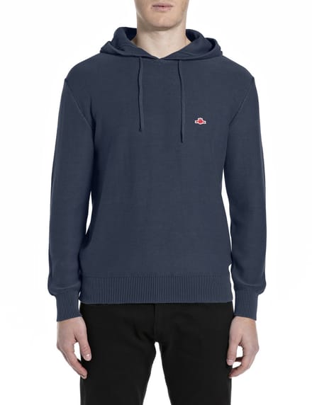 Replay Blauw gebreid katoenen sweatshirt met capuchon