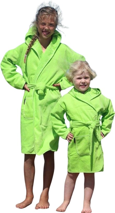 Kinderbadjas groen lime - capuchon badjas kind - katoenen badjas kind - 4/6 jaar