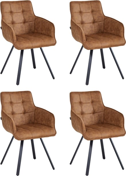 Colenis® - Taha Eetkamerstoel - Set Van 4 - Cognac - Microfiber Stof - Met armleuning - Draaistoel - 180°