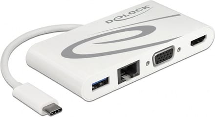 Premium USB-C naar HDMI, VGA, RJ45, USB-A en USB-C docking station met DP Alt Mode / wit - 0,15 meter