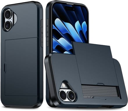 iPhone 16 Hybrid Hoesje | tpu + pc | ruimte voor 2 pasjes - Donkerblauw