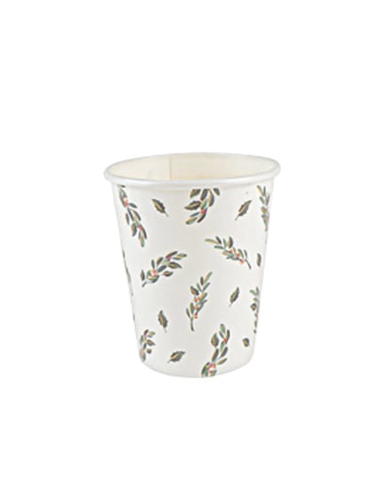 ARTYFETES - 8 chique traditionele bekers 255 ml van karton met grijsgroene bladeren