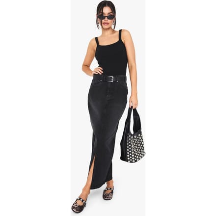 boohoo Dames Tall Denim Midaxi-rok | Washed Black | Maat: 42