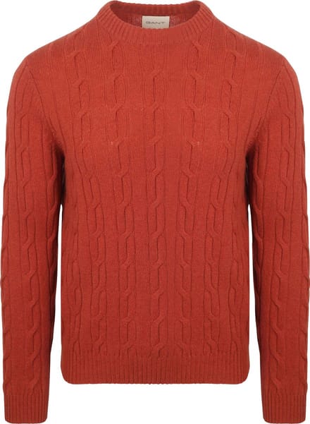 Gant Pullover Crewneck Lambswool Cable Modern Rust - Maat XL - Heren - Pullovers