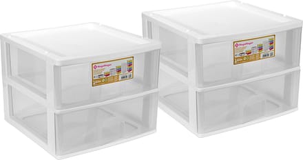 Hega Hogar Ladeblokje/bureau organizer 2x lade - wit/transparant - L38 x B38 x H30 cm - kunststof