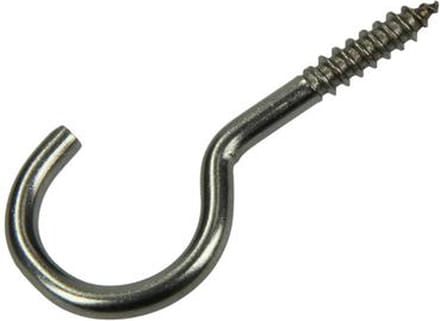 Schroefhaak. RVS. 4,0 x 30 mm. lang. 2 stuks. sam.