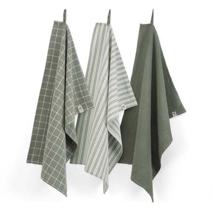 Walra Keuken- en Theedoekenset Dry with Cubes Uni, Stripes & Blocks Legergroen