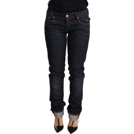 Acht Donkerblauwe Katoenen Slim Fit Jeans
