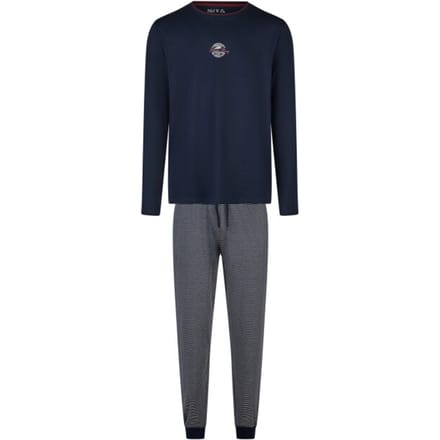 Phil & Co Heren Winter Pyjama Set Lang Donkerblauw/Grijs Gestreept - Maat L