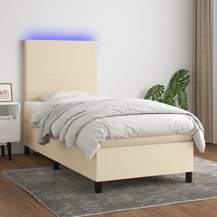 vidaXL - Boxspring - met - matras - en - LED - stof - crèmekleurig - 90x190 - cm