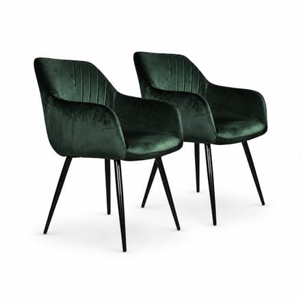 DS4U® - Gaby eetkamerstoel - Set van 2 - Groen - Velvet - Met armleuning
