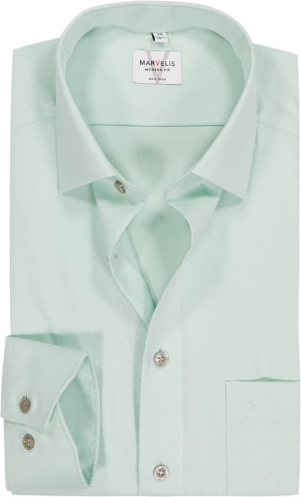 MARVELIS modern fit overhemd - mouwlengte 7 - structuur - groen - Strijkvrij - Boordmaat: 45 (EU maat: XXL)