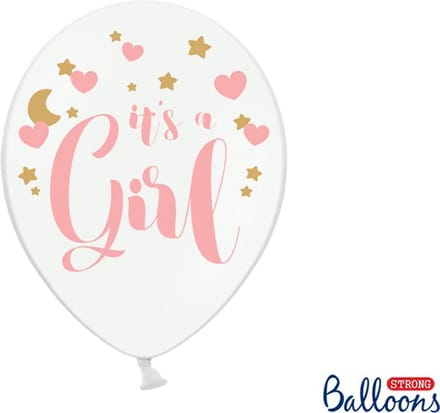 Partydeco - Ballonnen wit It's a Girl roze 50 stuks